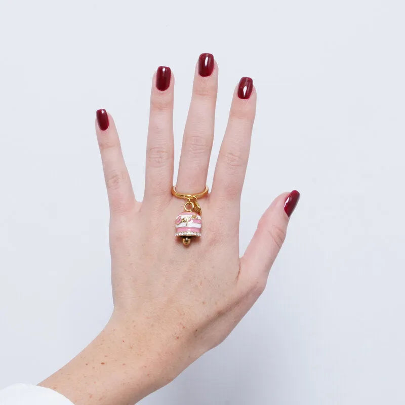 Anello in Acciaio campanella Capri con  strisce rosa - BYSIMON gioielli