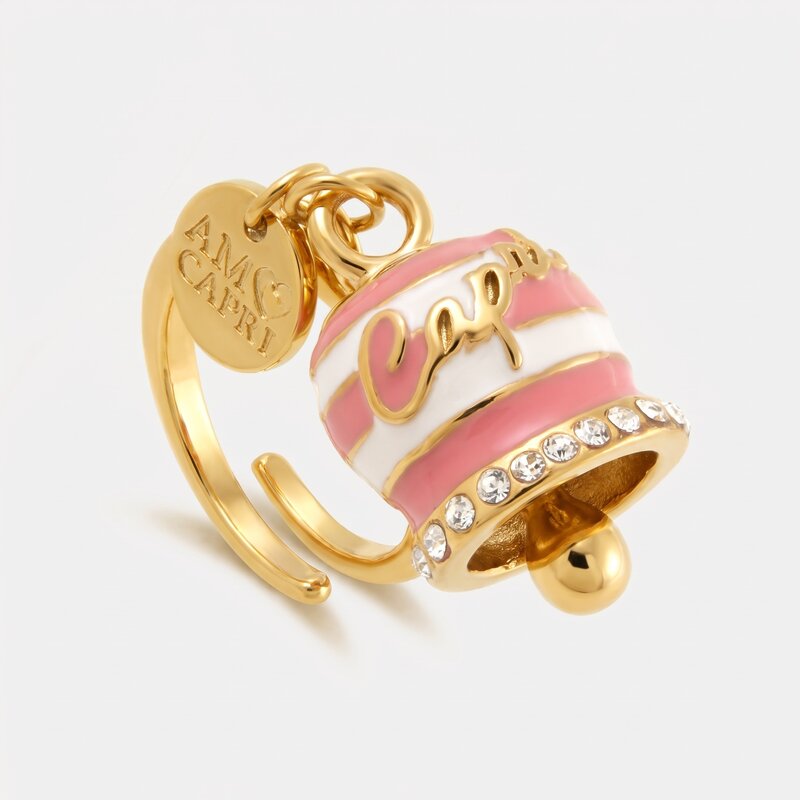 Anello in Acciaio campanella Capri con  strisce rosa - BYSIMON gioielli