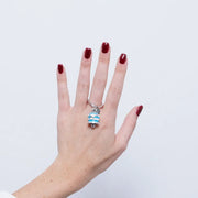 Anello in Acciaio campanella Capri con  strisce azzurre