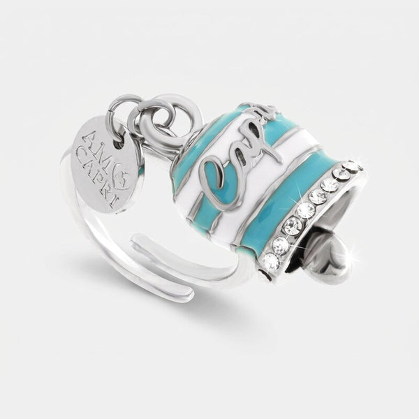 Anello in Acciaio campanella Capri con  strisce azzurre - BYSIMON gioielli