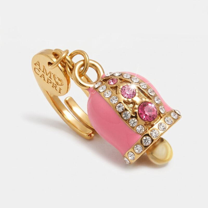 Anello acciaio campanella Capri rosa con pois - BYSIMON gioielli