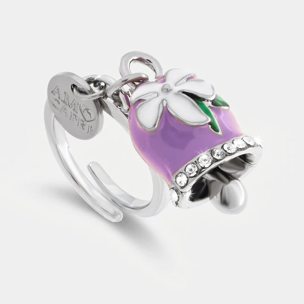 Anello in Acciaio Inossidabile campanella Capri viola con fiore bianco | gioielli in acciaio inossidabile | BYSIMON