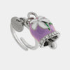 Anello in Acciaio campanella Capri viola con fiore bianco