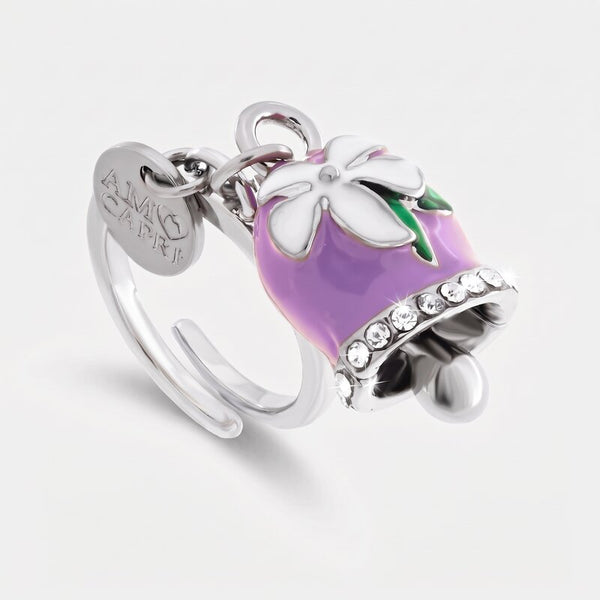 Anello in Acciaio Inossidabile campanella Capri viola con fiore bianco | gioielli in acciaio inossidabile | BYSIMON