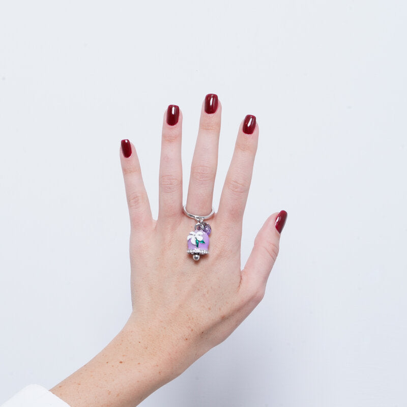 Anello in Acciaio campanella Capri viola con fiore bianco - BYSIMON gioielli