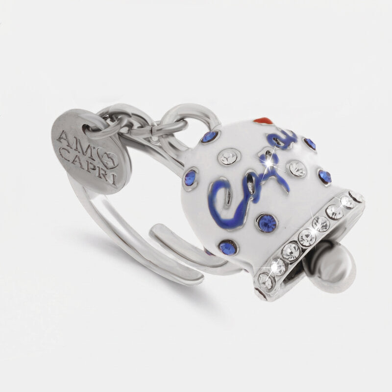 Anello in Acciaio Inossidabile campanella Capri bianca con pois blu | gioielli in acciaio inossidabile | BYSIMON