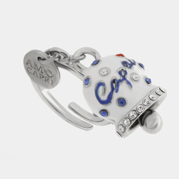 Anello in Acciaio Inossidabile campanella Capri bianca con pois blu | gioielli in acciaio inossidabile | BYSIMON