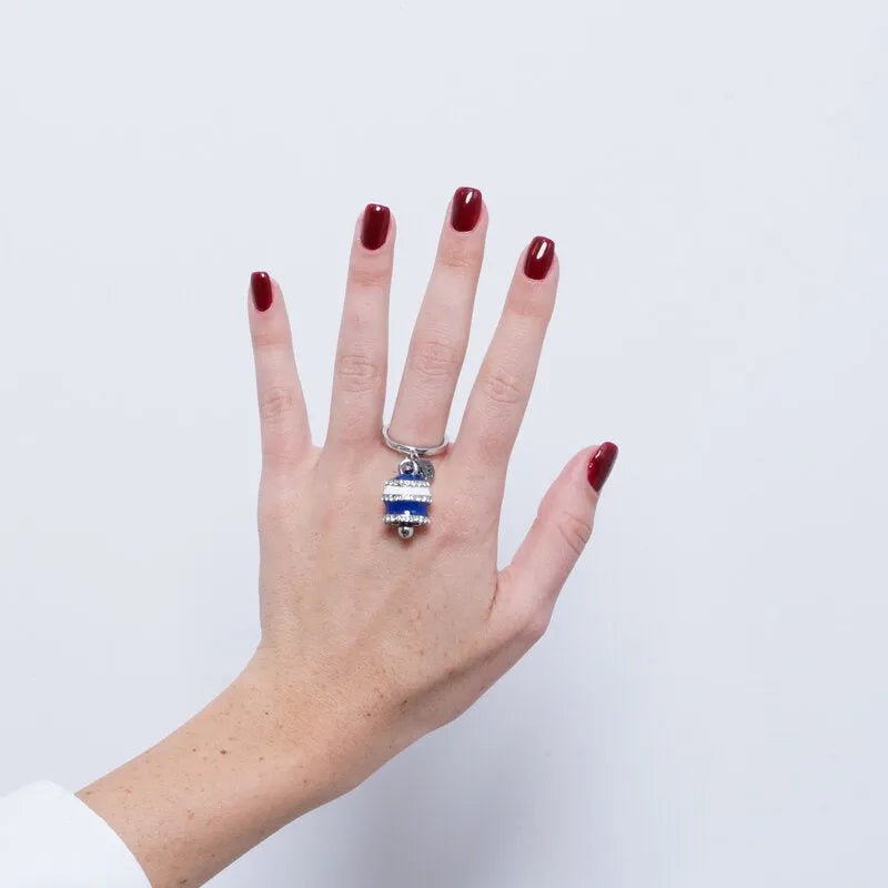 Anello in Acciaio campanella Capri strisce blu e bianche - BYSIMON gioielli