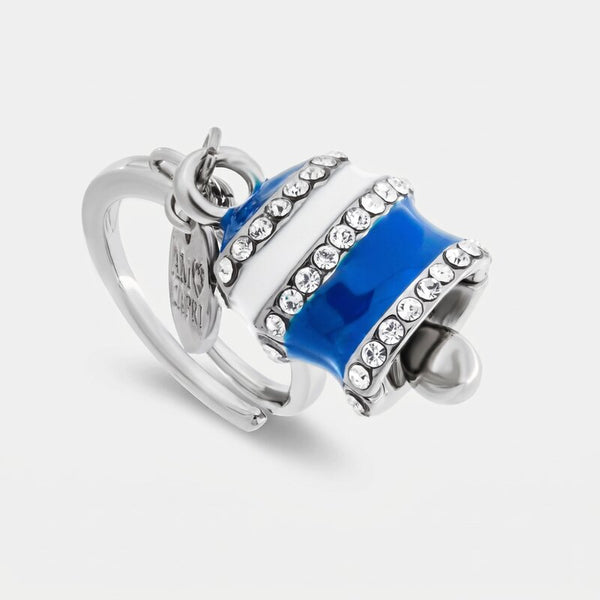 Anello in Acciaio campanella Capri strisce blu e bianche - BYSIMON gioielli