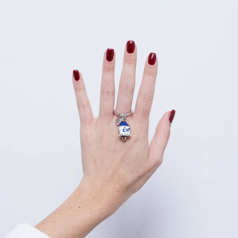 Anello in Acciaio campanella Capri blu e bianca - BYSIMON gioielli