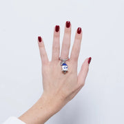 Anello in Acciaio campanella Capri blu e bianca