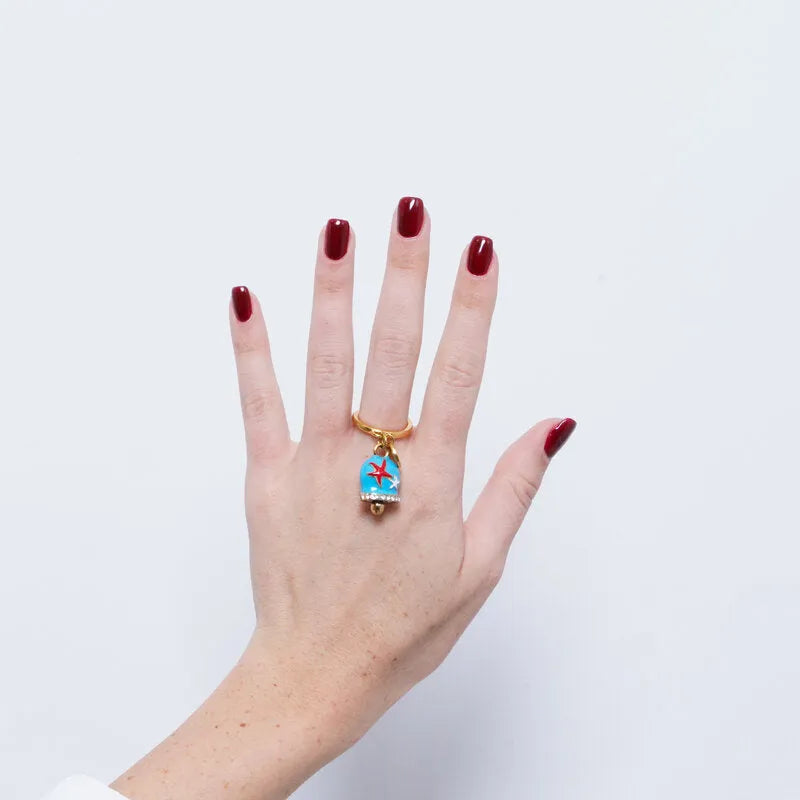 Anello in Acciaio campanella Capri azzurra con stelle marine - BYSIMON gioielli