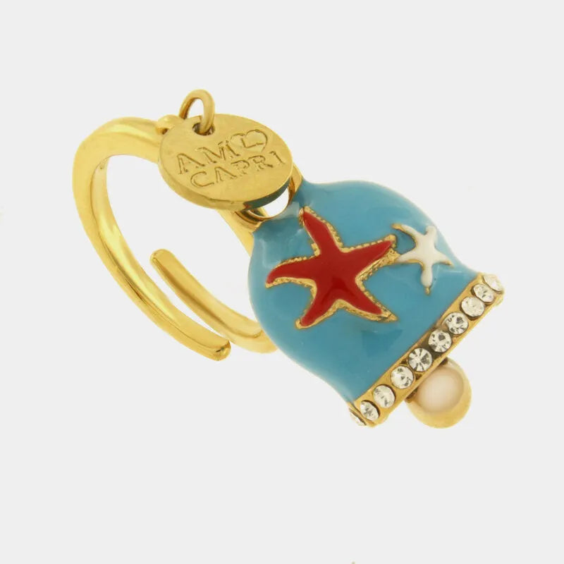 Anello in Acciaio campanella Capri azzurra con stelle marine - BYSIMON gioielli