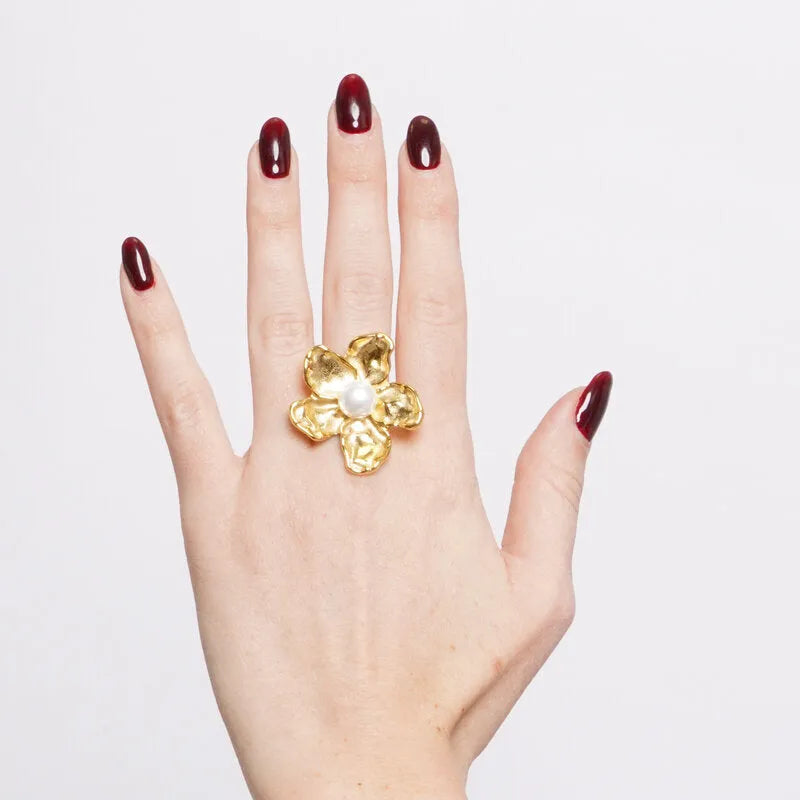 Anello in Acciaio fiore con perla - BYSIMON gioielli