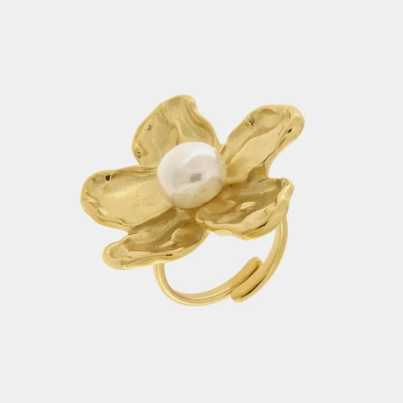 Anello in Acciaio fiore con perla - BYSIMON gioielli