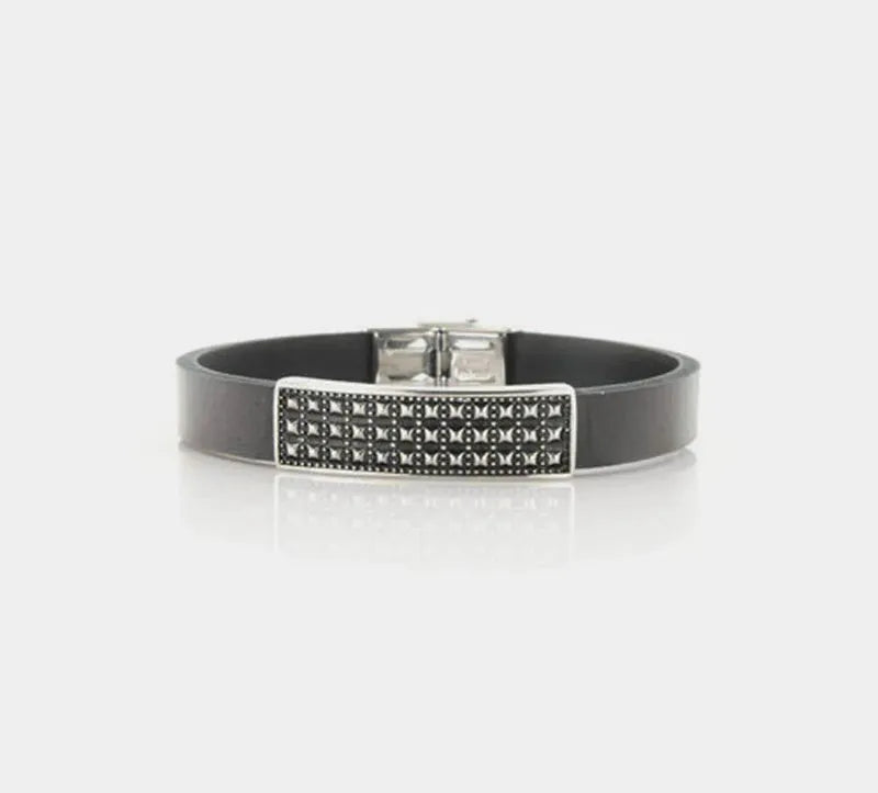 Bracciale in Acciaio rigido in caucciù nero con borchie