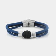 Bracciale in Acciaio di tessuto blu e nero con due elementi in metallo lucido lavorato