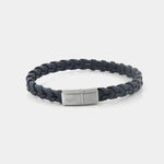 Bracciale in Acciaio rigido in pelle blu intrecciata. Chiusura a scomparsa