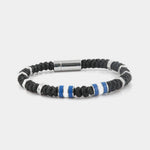 Bracciale in Acciaio in corda di tessuto cerato nero con elementi in metallo IJEWEL - gioiello BySimon