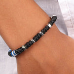 Bracciale in Acciaio in corda di tessuto cerato nero con elementi in metallo IJEWEL - gioiello BySimon