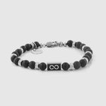 Bracciale in Acciaio con pietre in acciaio e onice nero con infinito. - BYSIMON gioielli