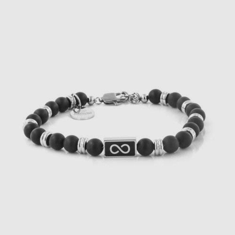 Bracciale in Acciaio con pietre in acciaio e onice nero con infinito. - BYSIMON gioielli