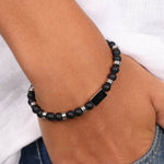 Bracciale in Acciaio con pietre in acciaio e onice nero con infinito. - BYSIMON gioielli
