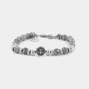 Bracciale in Acciaio con giglio centrale e sfere effetto diaspro grigio