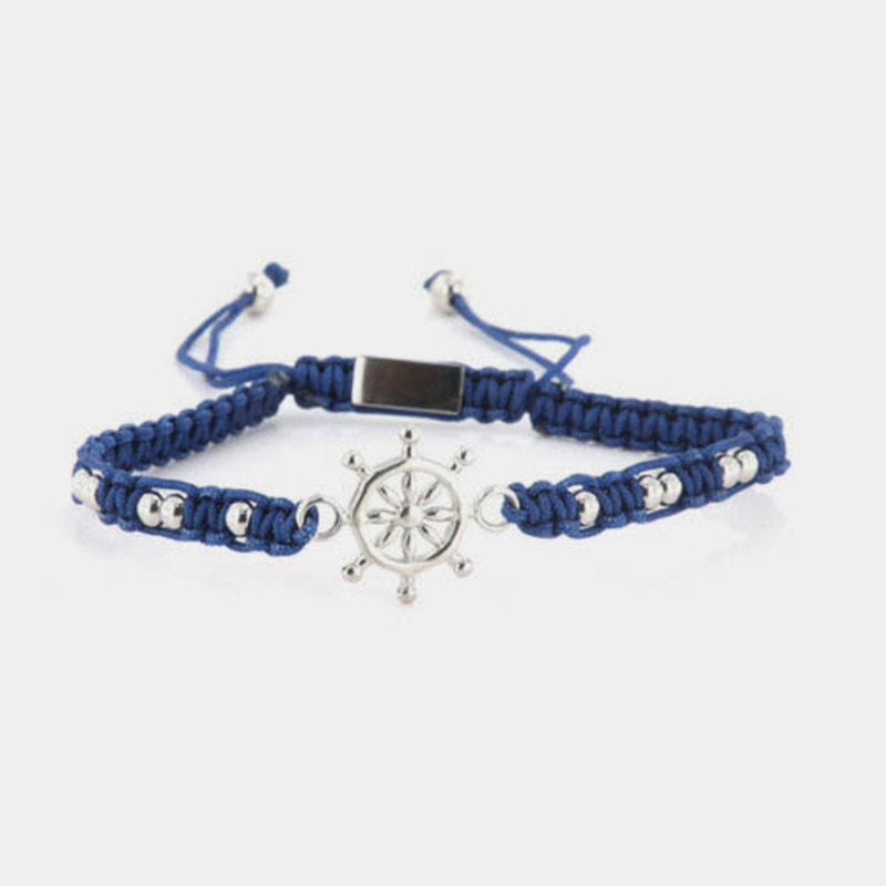 Bracciale in Acciaio in tessuto blu con timone centrale IJEWEL - gioiello BySimon
