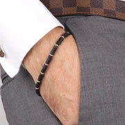 Bracciale in Acciaio con pietra onice nera e metallo lucido