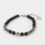 Bracciale in Acciaio con pietre nere e piastra con vulcano etna - BYSIMON gioielli