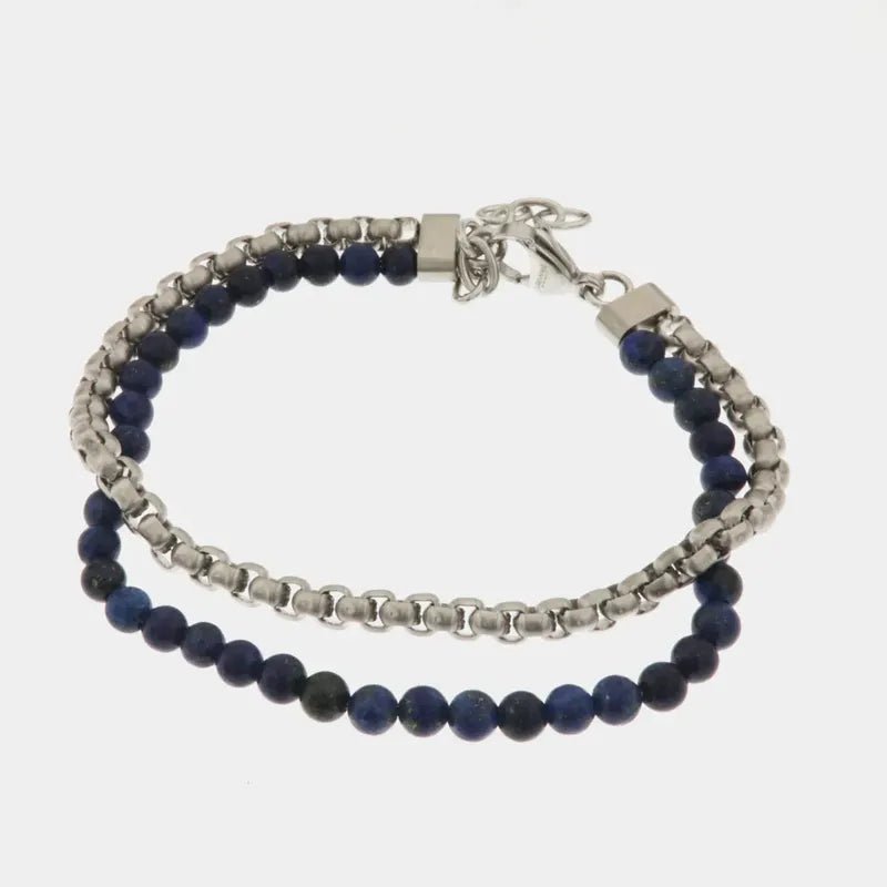Bracciale in Acciaio doppio filo con tramatura in acciaio e sfere in sfumature di blu