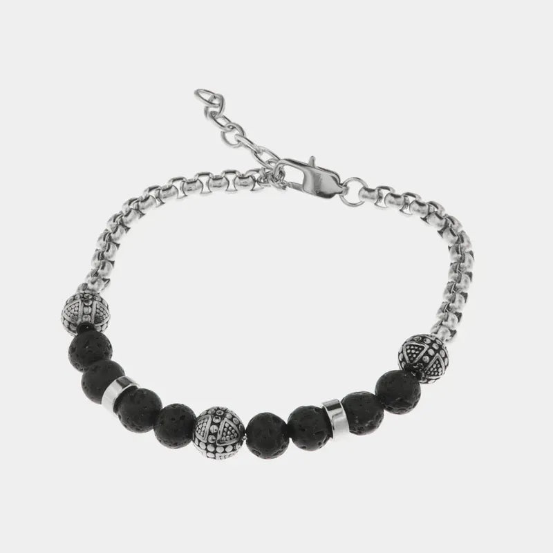 Bracciale in Acciaio con tramatura in acciaio e sfere color lava