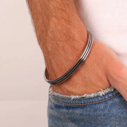 Bracciale in Acciaio rigido con strisce nere