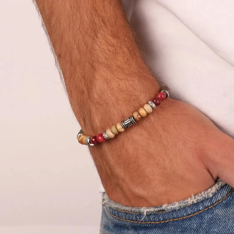 Bracciale in Acciaio con sfere multicolor e con elemento centrale in acciaio