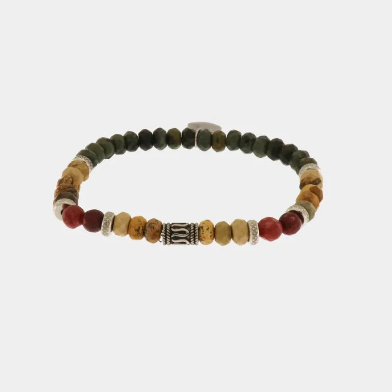Bracciale in Acciaio con sfere multicolor e con elemento centrale in acciaio