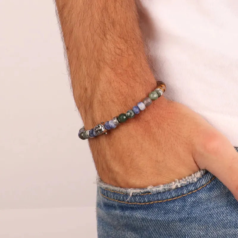 Bracciale in Acciaio con sfere multicolor e con elemento centrale in acciaio