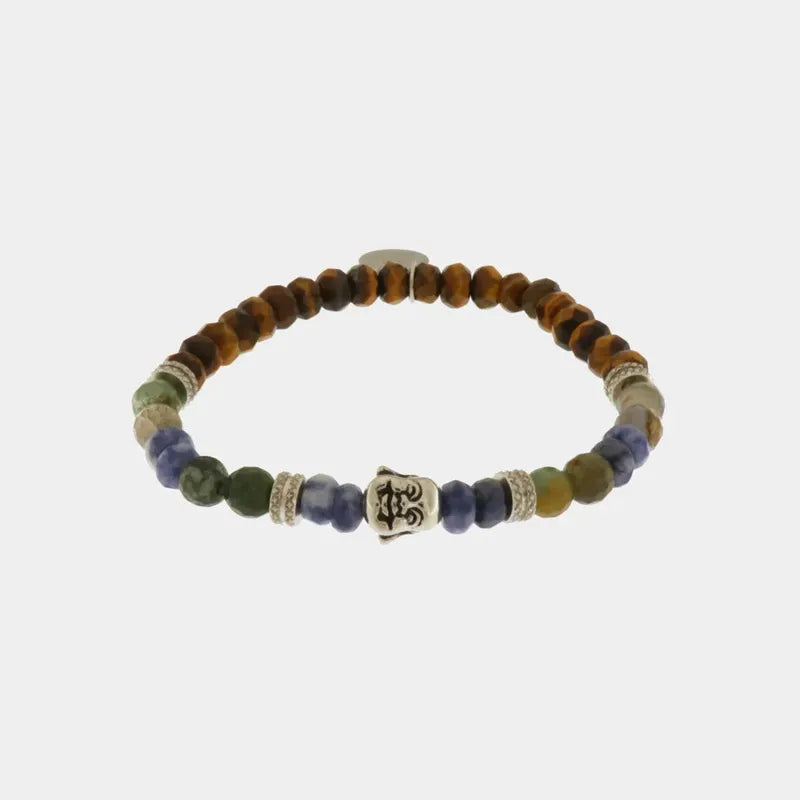 Bracciale in Acciaio con sfere multicolor e con elemento centrale in acciaio