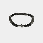 Bracciale in Acciaio con sfere nere e croce centrale in acciaio