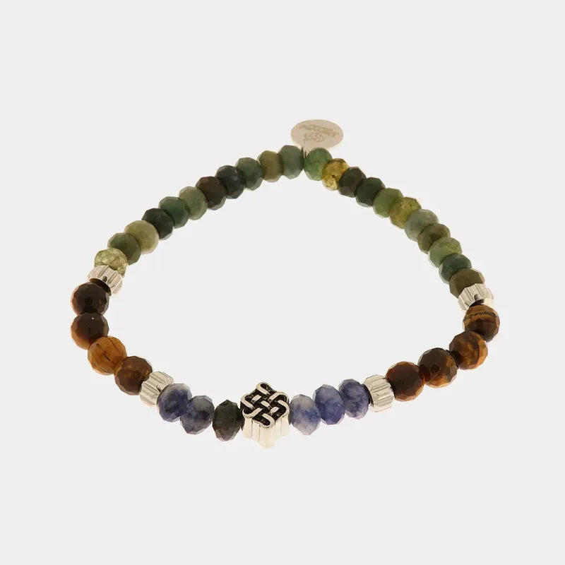Bracciale in Acciaio con pietre colorate e simbolo centrale
