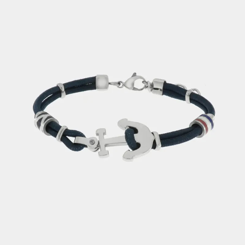 Bracciale in Acciaio con ancora e cordino nero