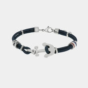 Bracciale in Acciaio con ancora e cordino nero