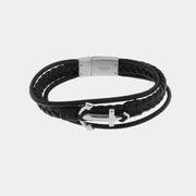 Bracciale in Acciaio con ancora e cordino nero