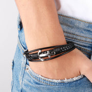 Bracciale in Acciaio con ancora e cordino nero