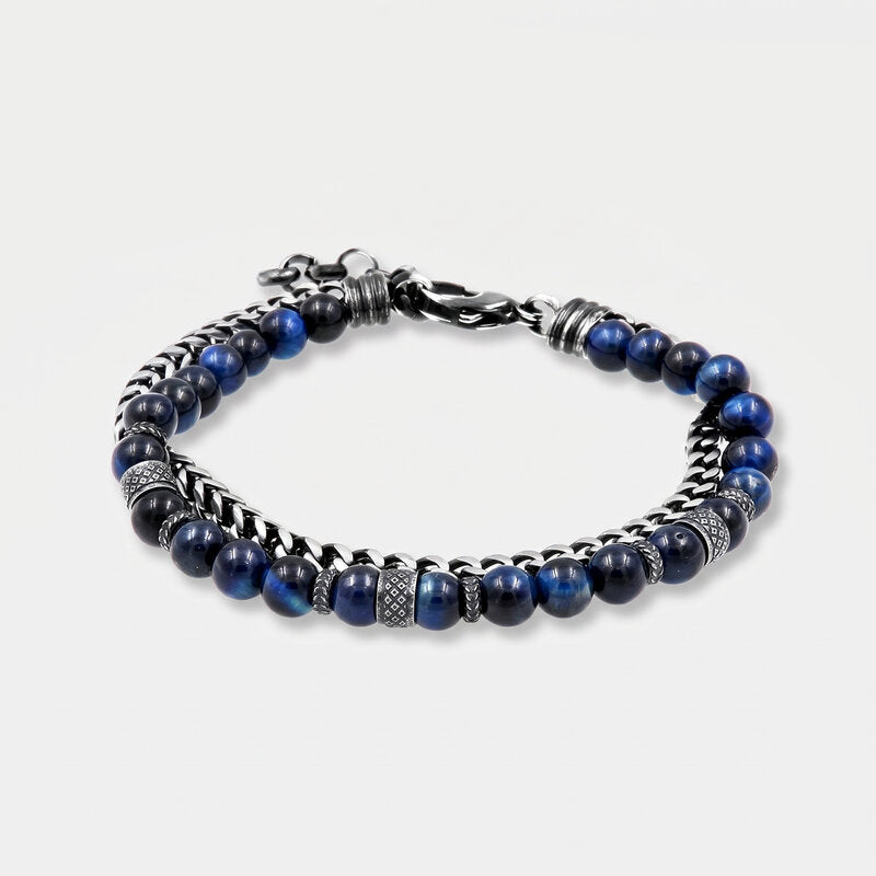 Bracciale in Acciaio a doppio filo con pietre e catene - BYSIMON gioielli