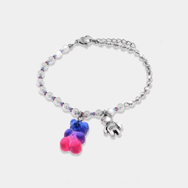 Bracciale in Acciaio con orsetti e pietre bianche - BYSIMON gioielli