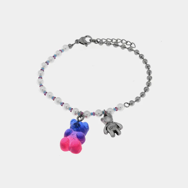 Bracciale in Acciaio con orsetti e pietre bianche - BYSIMON gioielli