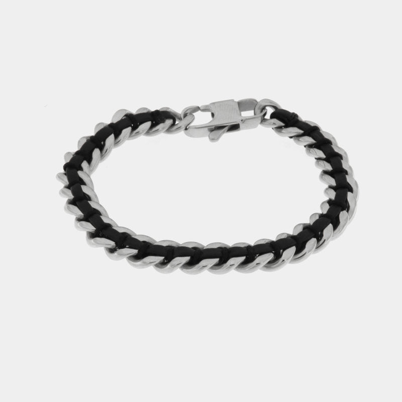 Bracciale in Acciaio con catene e cordino nero IJEWEL - gioiello BySimon