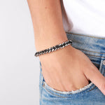 Bracciale in Acciaio con catene e cordino nero IJEWEL - gioiello BySimon
