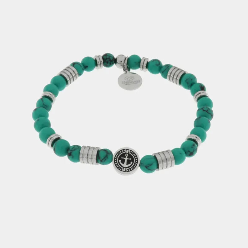 Bracciale in Acciaio con ancora e pietre verdi